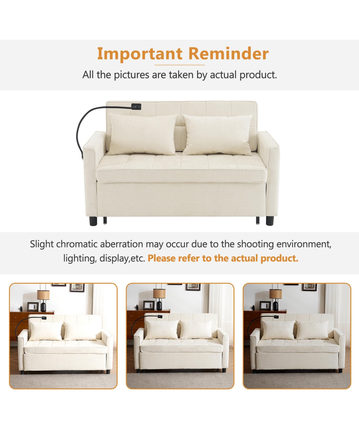 Rainsken 56.9" Loveseat Sofa Couch, Pull-Out Sleeper Bed with a Reversible Backrest Cushion, 2 Usb Ports and Phone Holder for Living Room