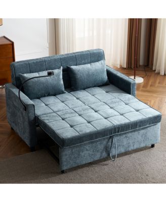 56.9" Loveseat Sofa Couch, Pull-Out Sleeper Sofa Bed with a Reversible Backrest Cushion, 2 USB Ports and a Phone Holder for Living Room