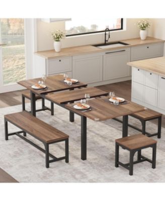 43.7in-63in Extendable Dining Table for 6-8, Large Kitchen Table for 6 with Metal Frame & MDF Board