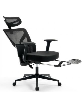 Ergonomic Mesh Office Chair with Footrest, 135 Degree Reclining Home Desk Chair with Adjustable Lumbar Support, 3D Headrest, Flip-up Arms