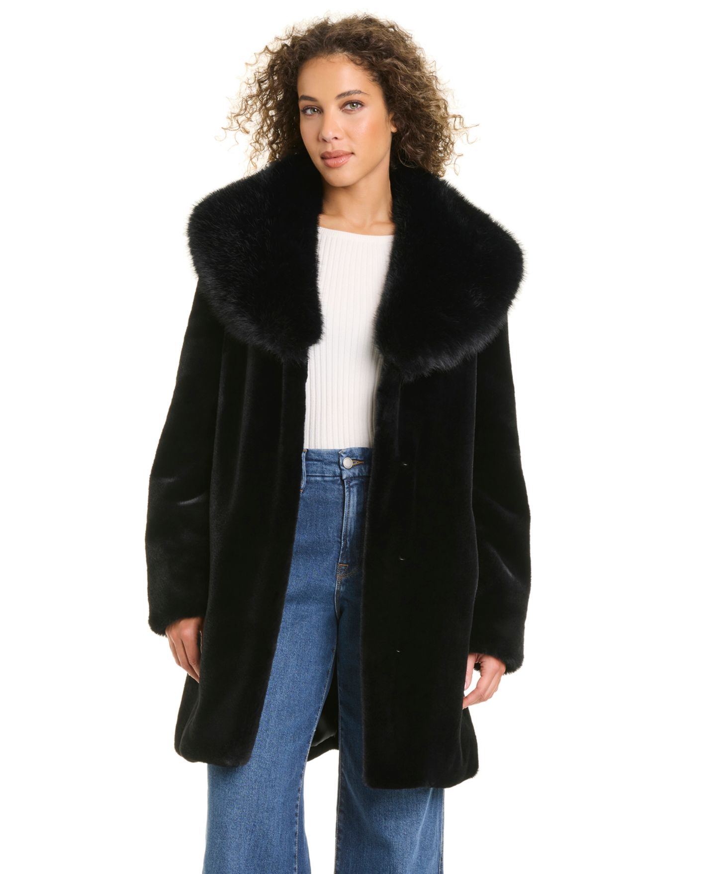 Женское пальто Jones New York Shawl-Collar Faux-Fur, цвет: Чёрный — фото 2