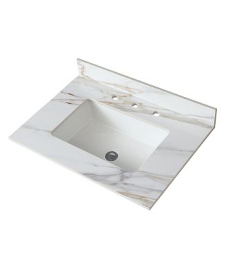 Sintered Stone Bathroom Vanity Top with Rectangular Sink, Carrara Marble Look, Water and Stain Resistant, 4" Backsplash, 31/37/43 Inch