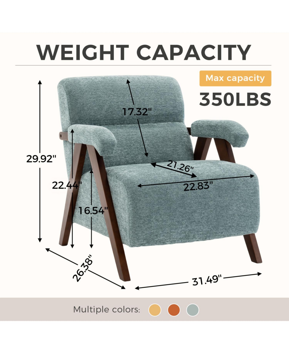Rainsken Modern Accent Chair, with Thick Cushion, Tufted Armchair, Solid Wood Frame, for Bedroom, Apartment