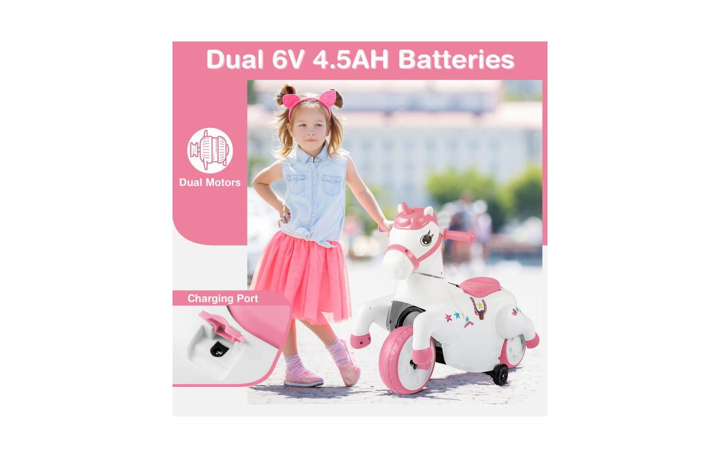Детская игрушка HONGGE 12V Unicorn Ride-On Toy, Ages 3+, цвет: Розовый — фото 6