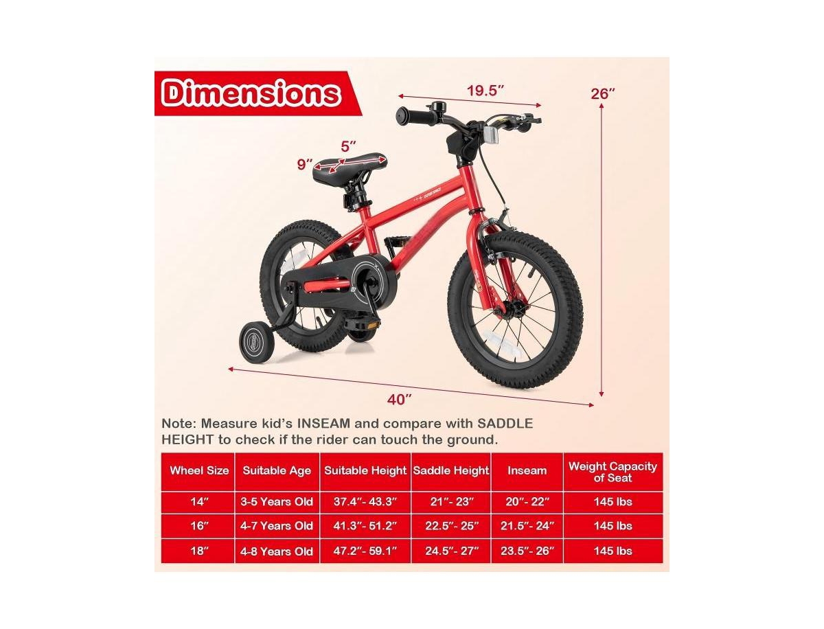 Hongge 14 Inches Kids Bike with Handbrake, Coaster Brake, and Bell