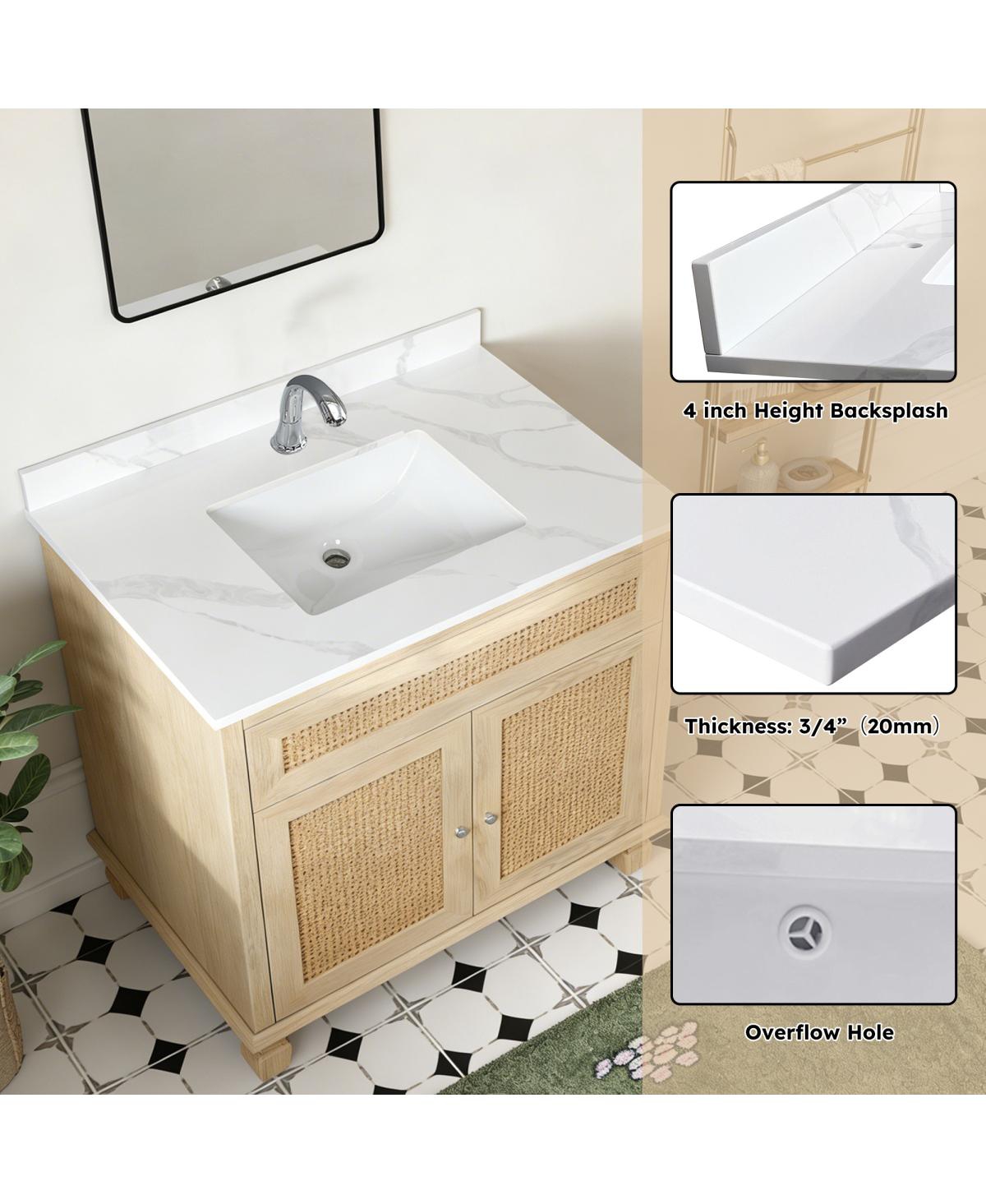 Sillysis Quartz Bathroom Vanity Top with Undermount Sink, Carrara Style, 4" Backsplash, 1 Faucet Hole, 31/37/43 Inch