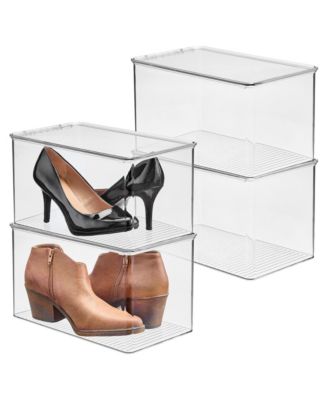 Stackable Clear Plastic Shoe Boxes with Lids for Closet, 4-Pack