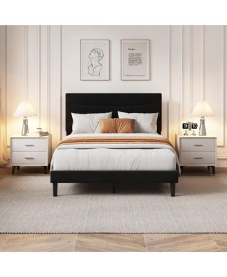 Upholstered Platform Bed Frame with Curved Headboard, Wood Slat Support, Underbed Storage, No Box Spring Needed