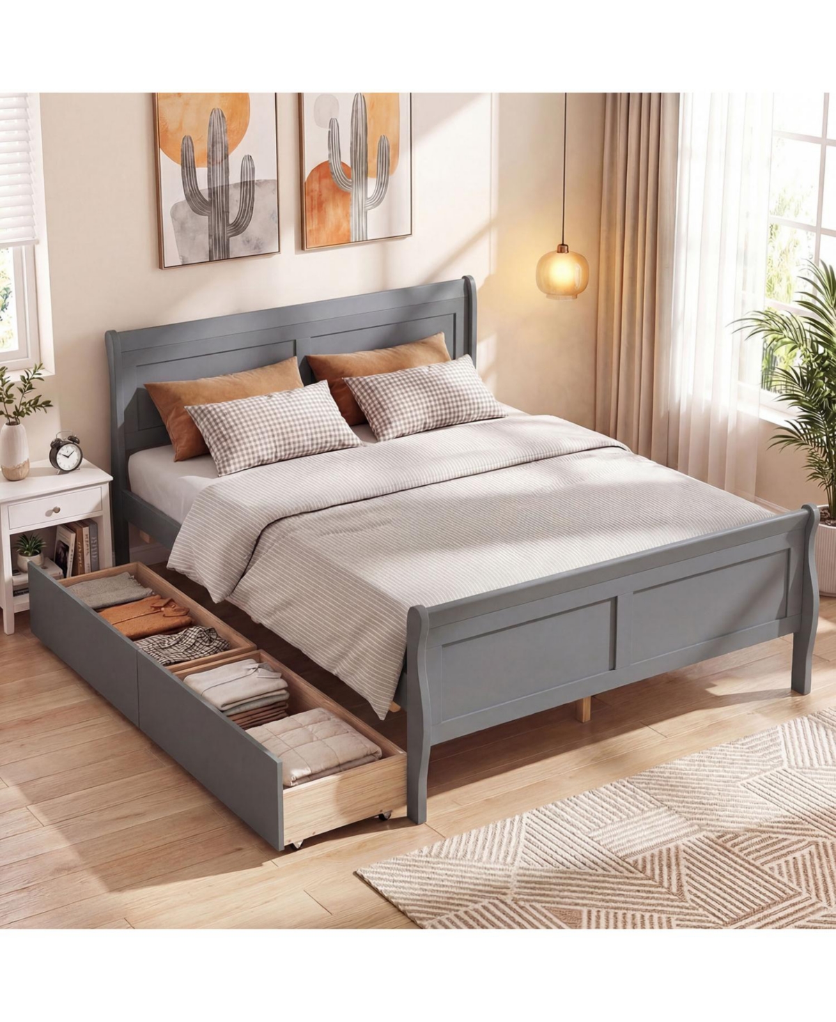 Slickblue Wooden Bed Frame with Built-In Storage Drawers and Footboard