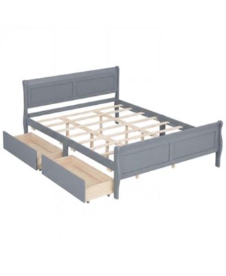 Wooden Bed Frame with Built-In Storage Drawers and Footboard