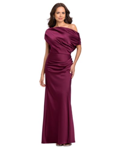 Betsy & Adam Women's Long Double Satin One-Shoulder Column Gown