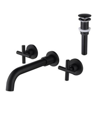 Wall Mounted Dual Handle Bathroom Sink Faucet with Pop-Up Drain