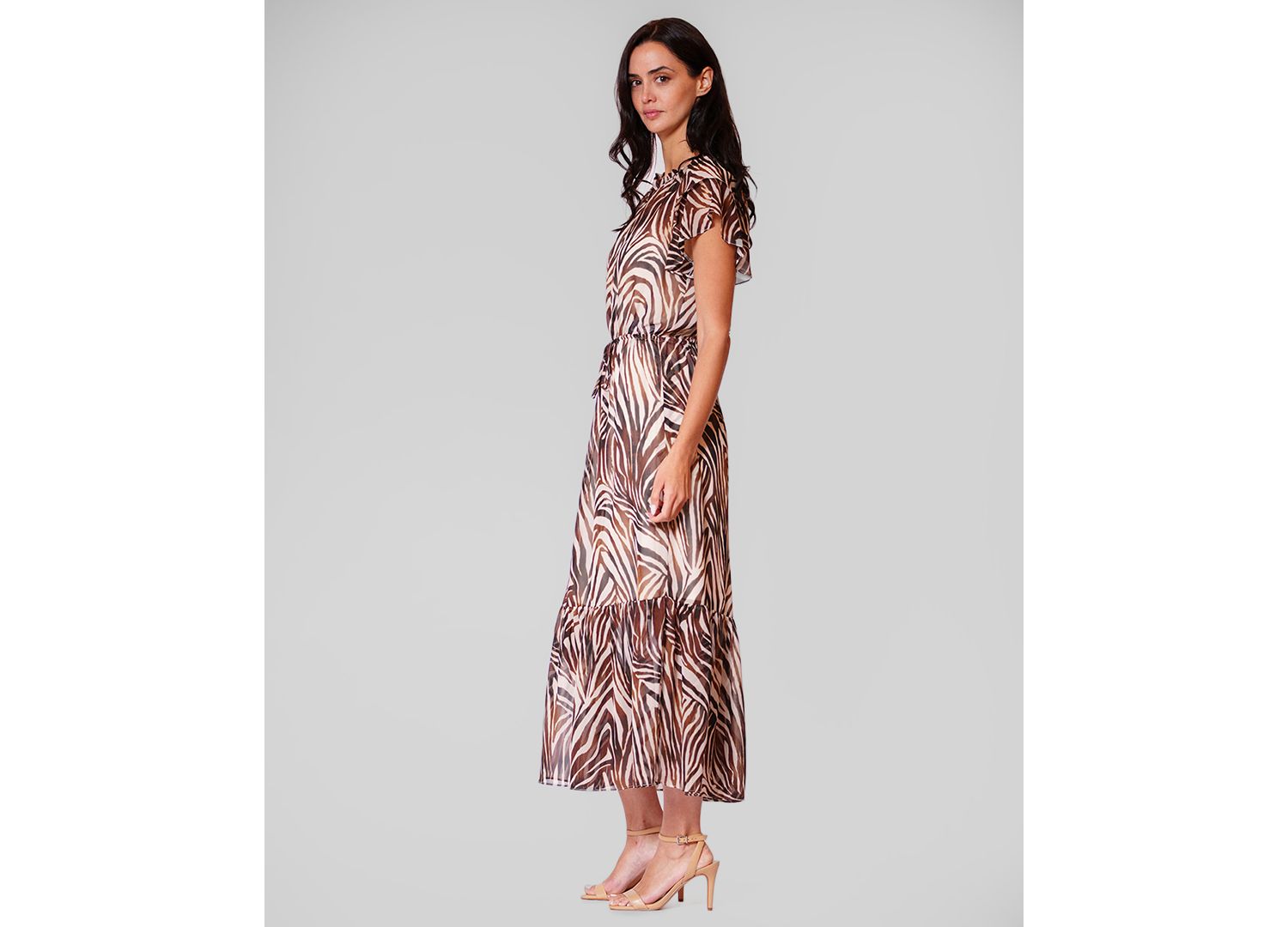 Women's Crewneck Flutter-Sleeve Midi Dress