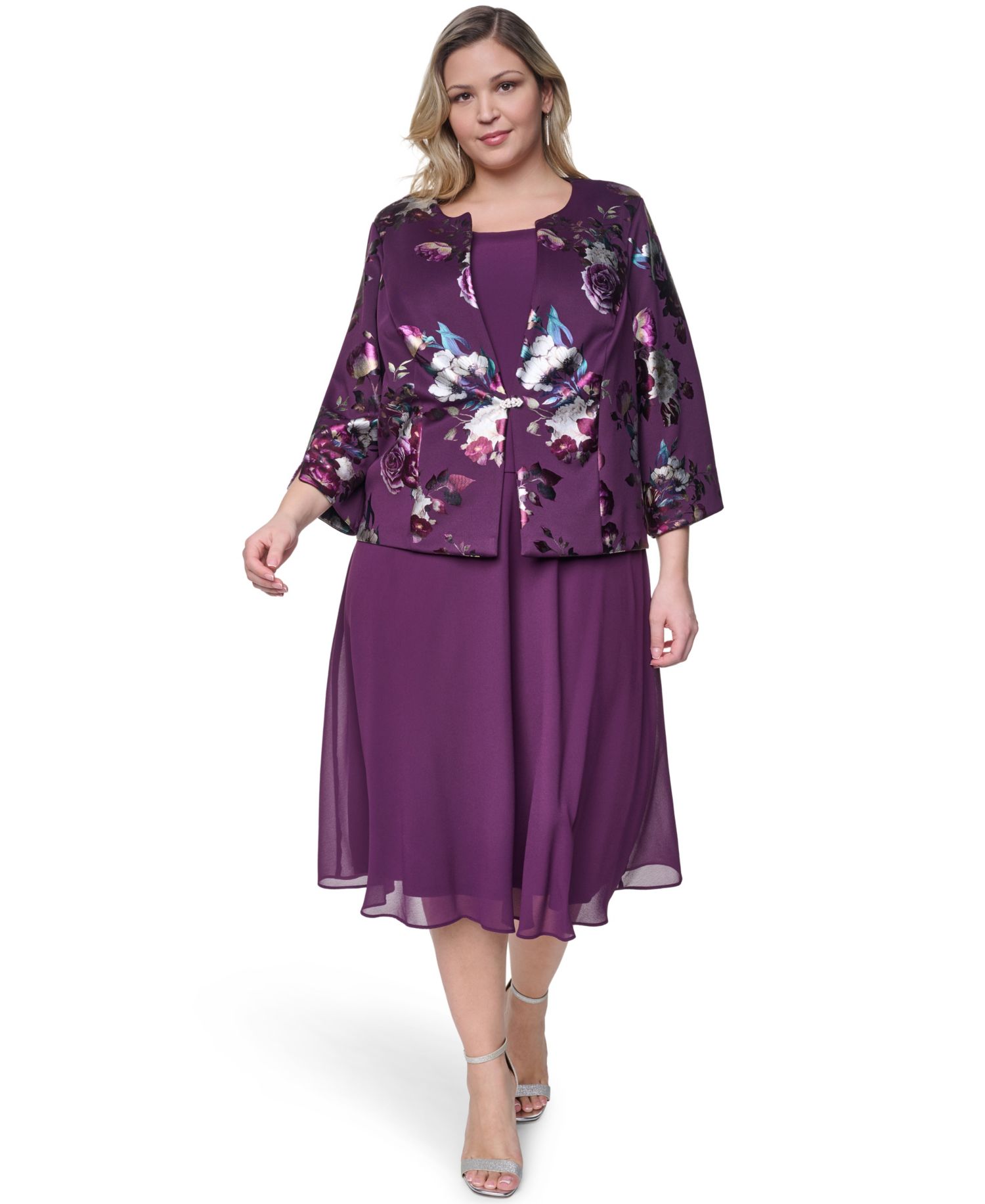 Plus Size Padded Removable Jacket & Sleeveless Dress, 2-Piece Set