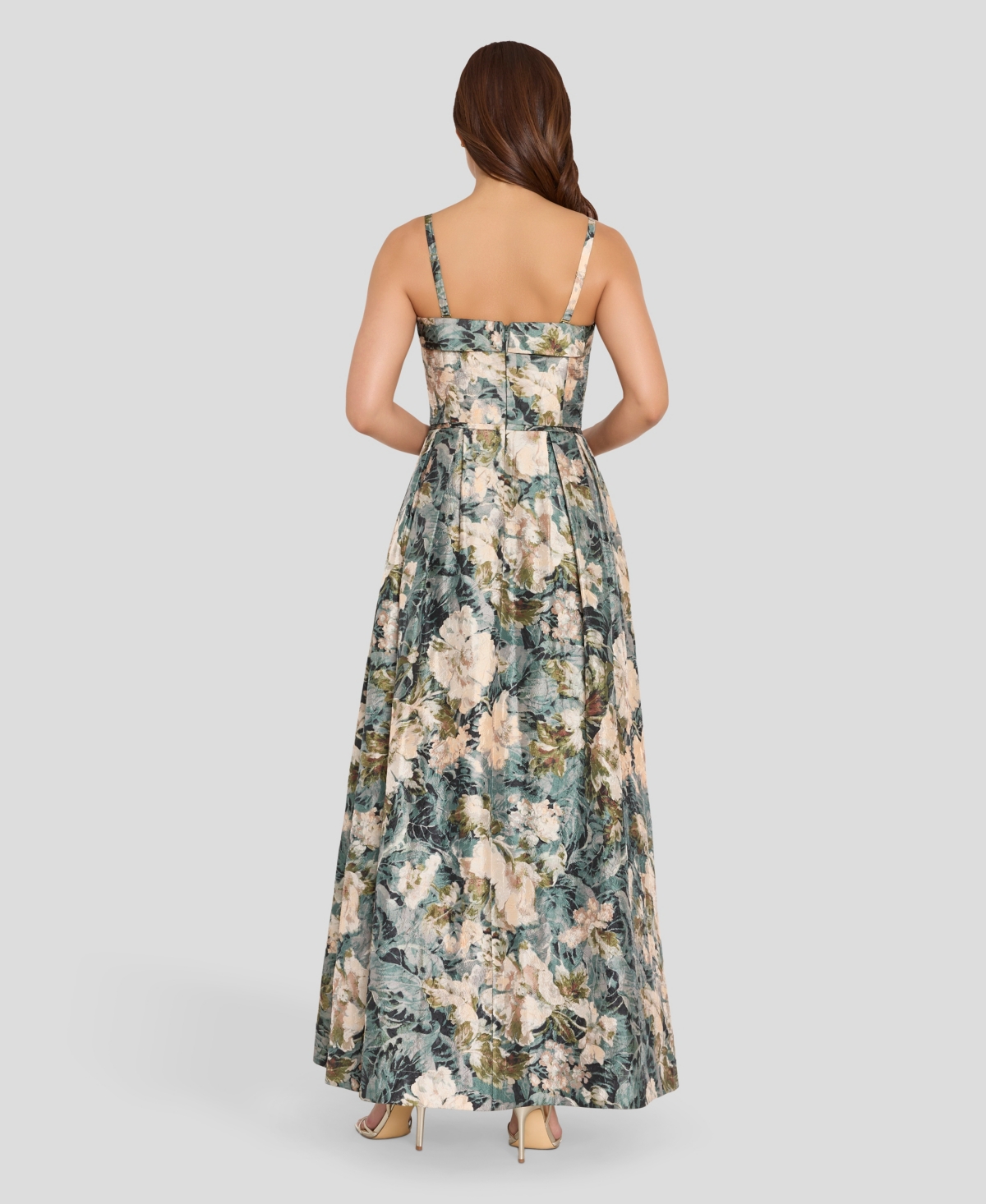 Tahari Asl Women's Square Neck Floral Printed Ball Gown