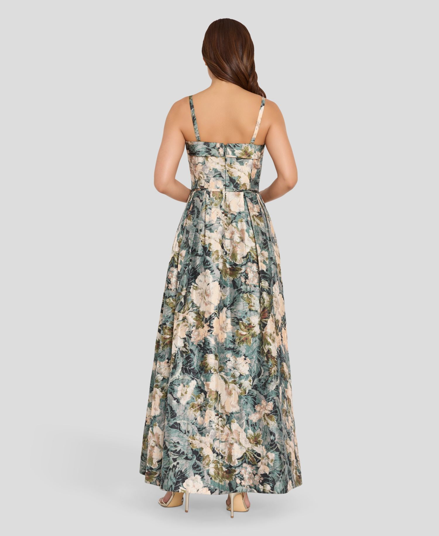 Women's Square Neck Floral Printed Ball Gown