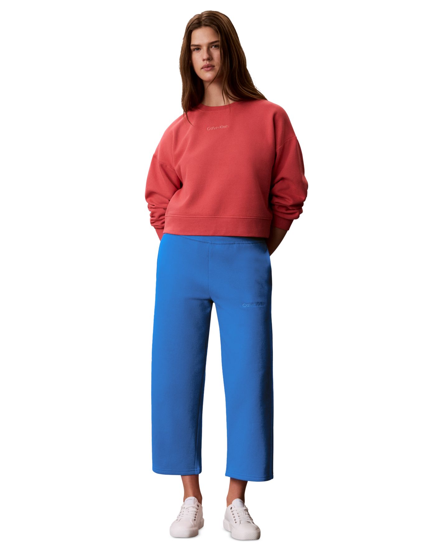 Женские брюки Calvin Klein Performance Cropped Wide-Leg Sweatpants, цвет: Океанский — фото 6