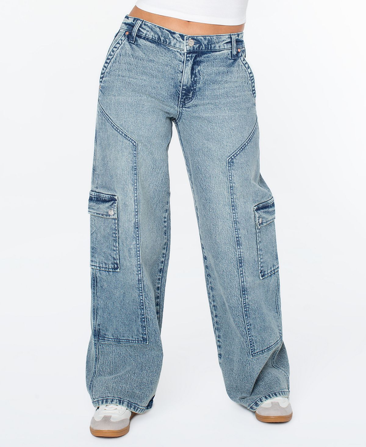 Celebrity Pink Women's Mid-Rise Wide-Leg Cargo Jeans view 3 — MAYCSS fashion products