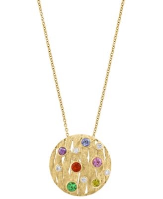 Multi-Sapphire (7/8 ct. t.w.) & Diamond (1/6 ct. t.w.) Pendant Necklace in 14k Yellow Gold