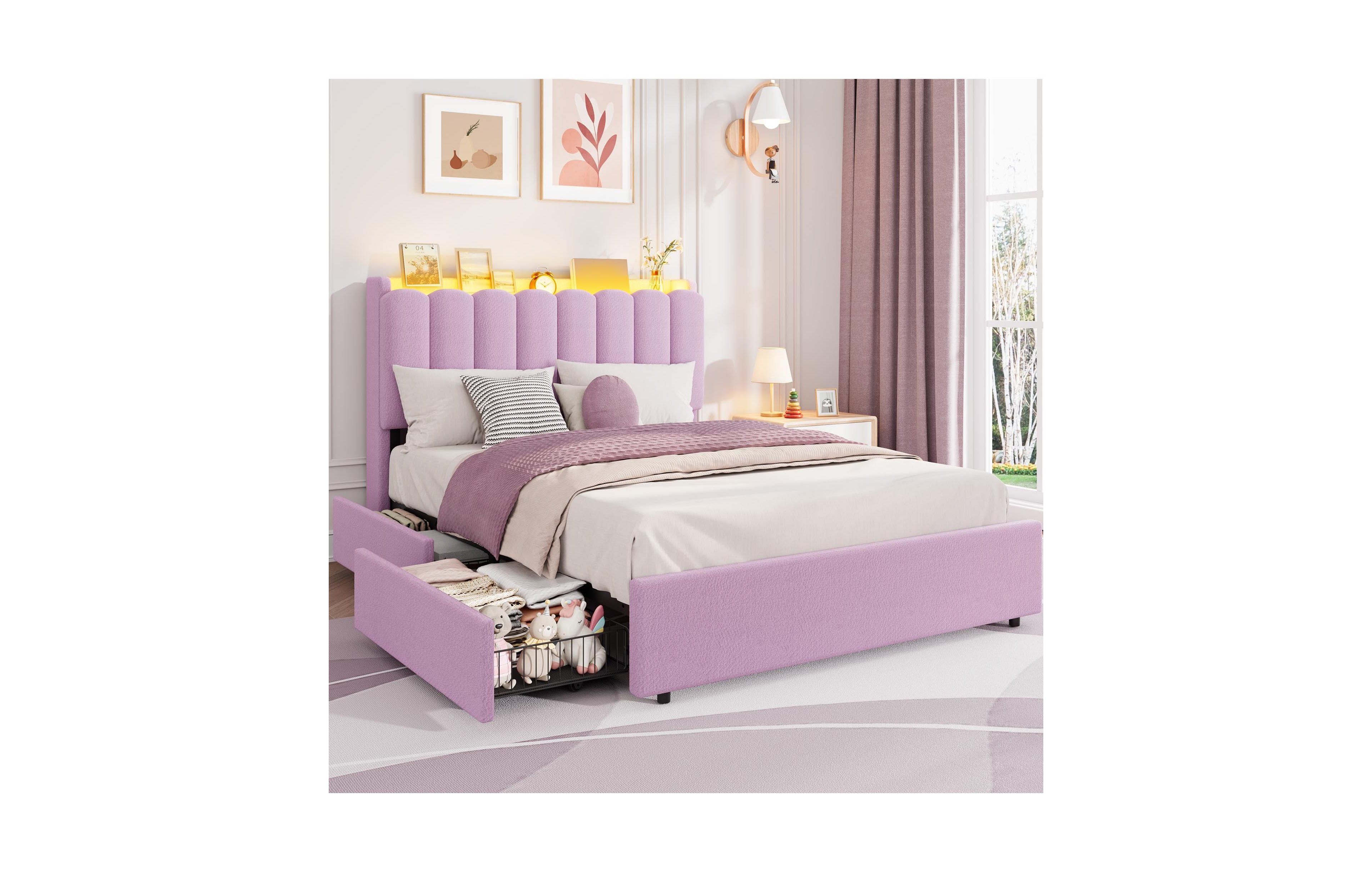 homfan Led Bed Frame with Storage Headboard and Drawers