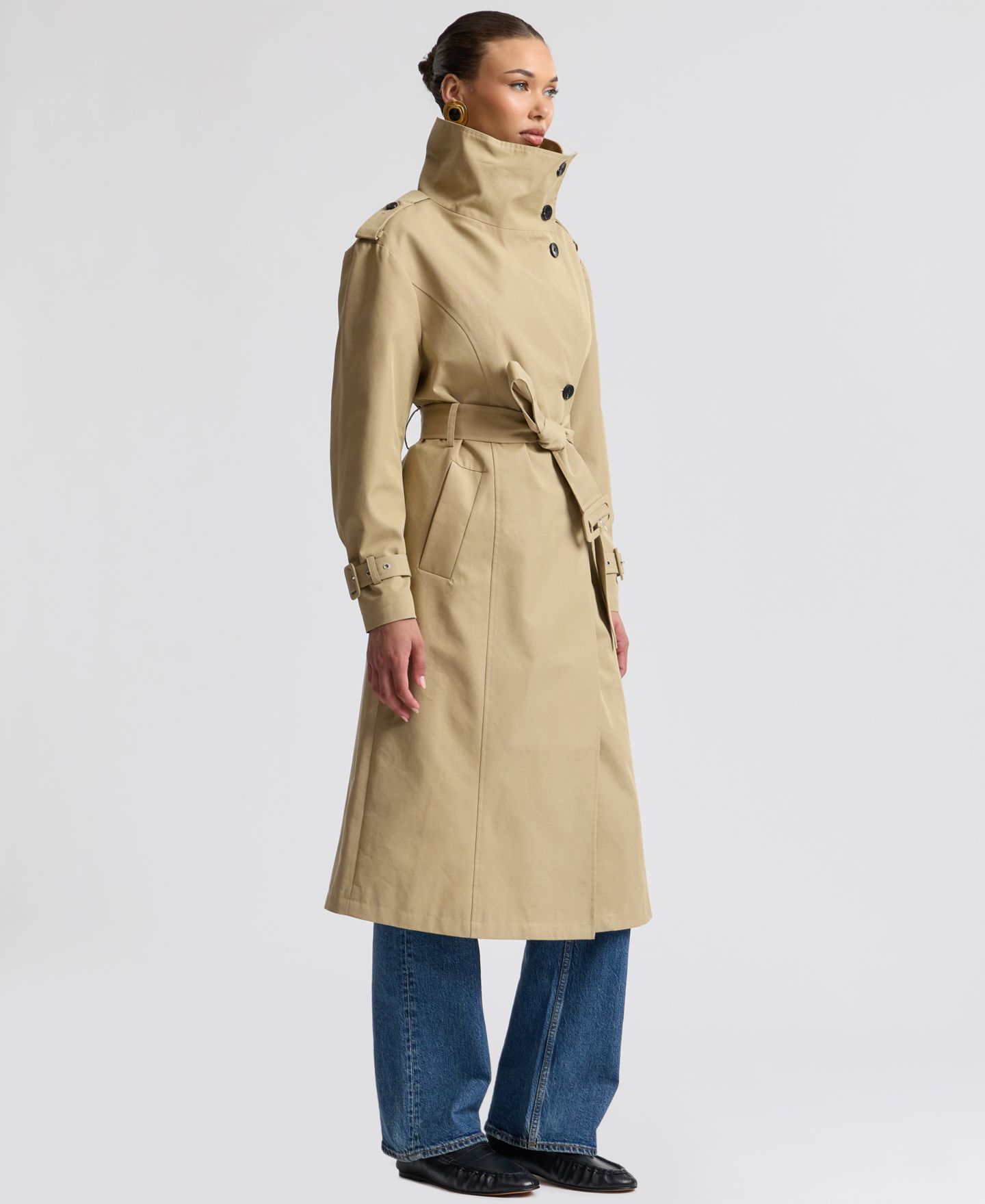 Женское пальто Avec Les Filles Funnel Neck Slouchy Trench, цвет: Бежевый — фото 2