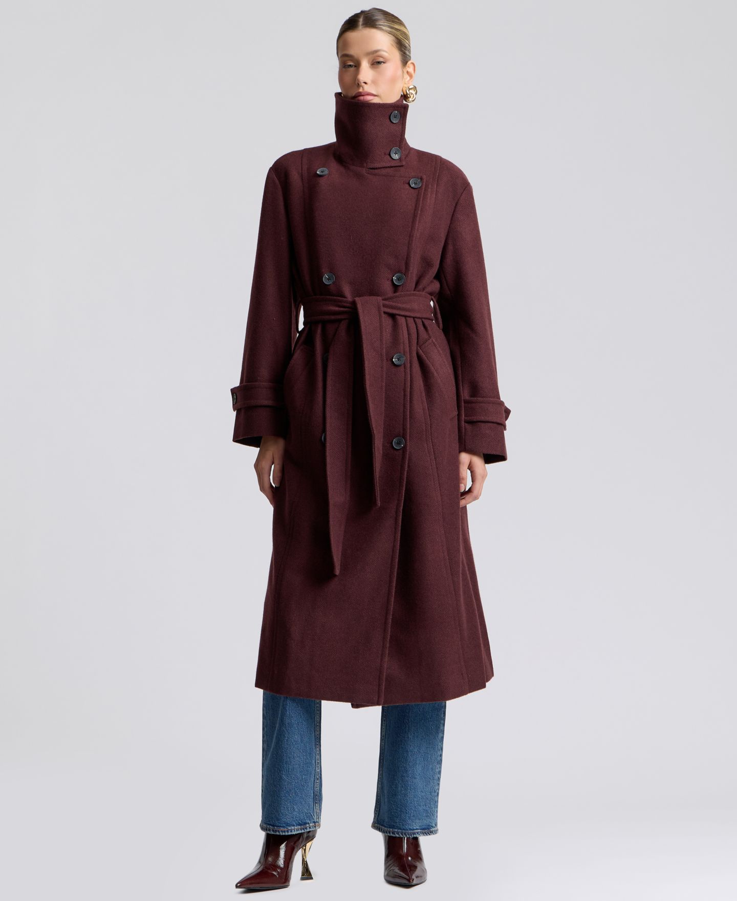 Женское пальто Avec Les Filles Funnel Neck Belted, цвет: Изюмный — фото 7