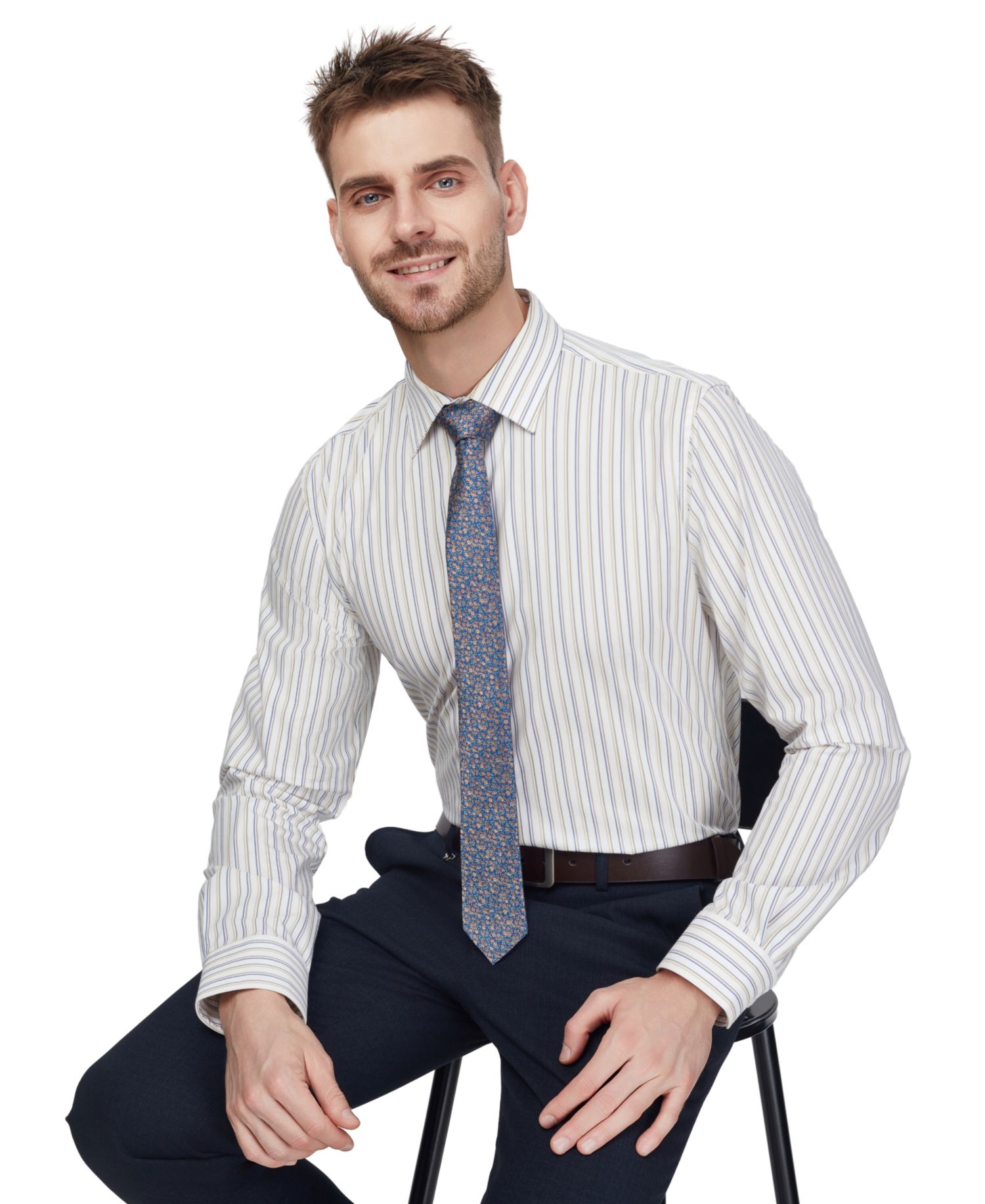 Men's Harvest Stripe Slim-Fit Stretch Spread Collar Dress Shirt