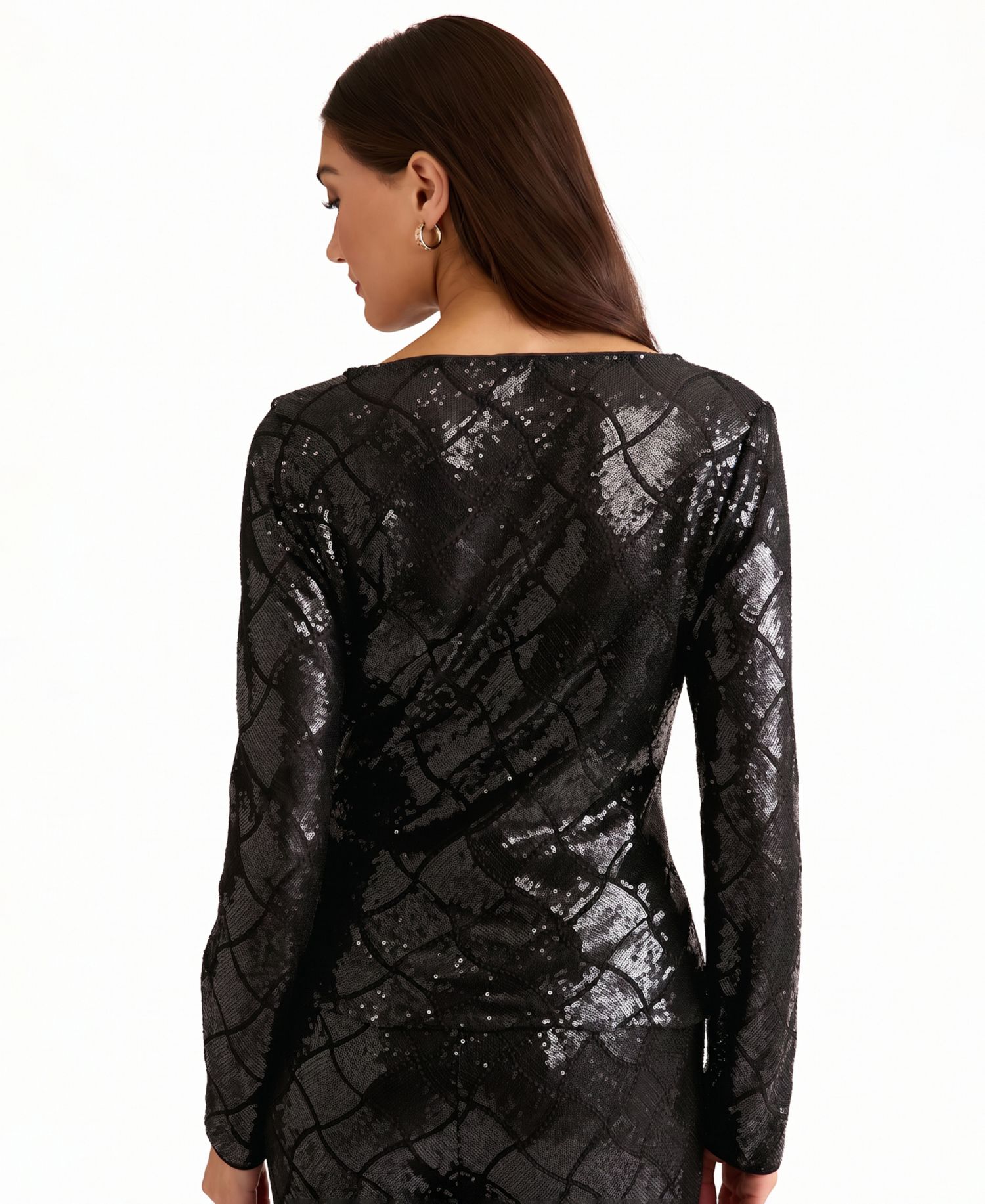 Women's Long-Sleeve Sequin Wrap Top