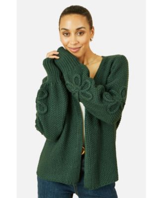 Women's Floral Sleeve Chunky Knit Open Front Long Cardigan Sweater