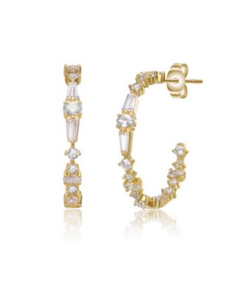 Brilliant 14K Gold Plated Multi-Shape CZ Hoop Earrings