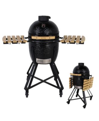 18-Inch Red Ceramic Charcoal Grill Smoker with Cart and Side Shelves, 250 Sq In 2-Tier Cooking System