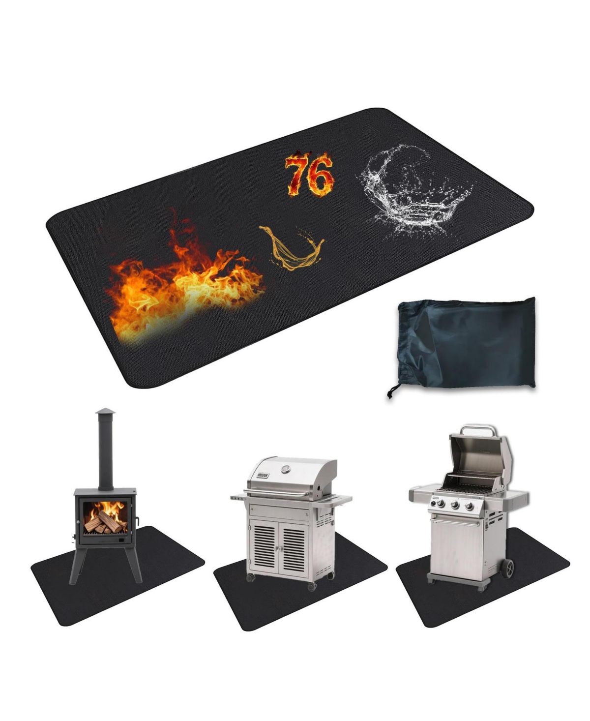 Xo 65" x 48" Double-Sided Fireproof Under Grill Mat, Waterproof Oil Resistant Bbq Deck Protector Pad for Indoor Outdoor Patio