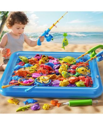 GNUADZ Fishing Game Pool Set with Inflatable Pole Rod Net Floating