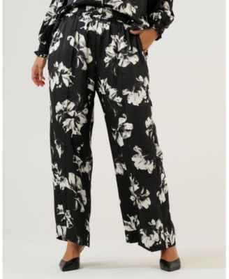 Women's Gilda Floral Wide-Leg Satin Elasticated Pant