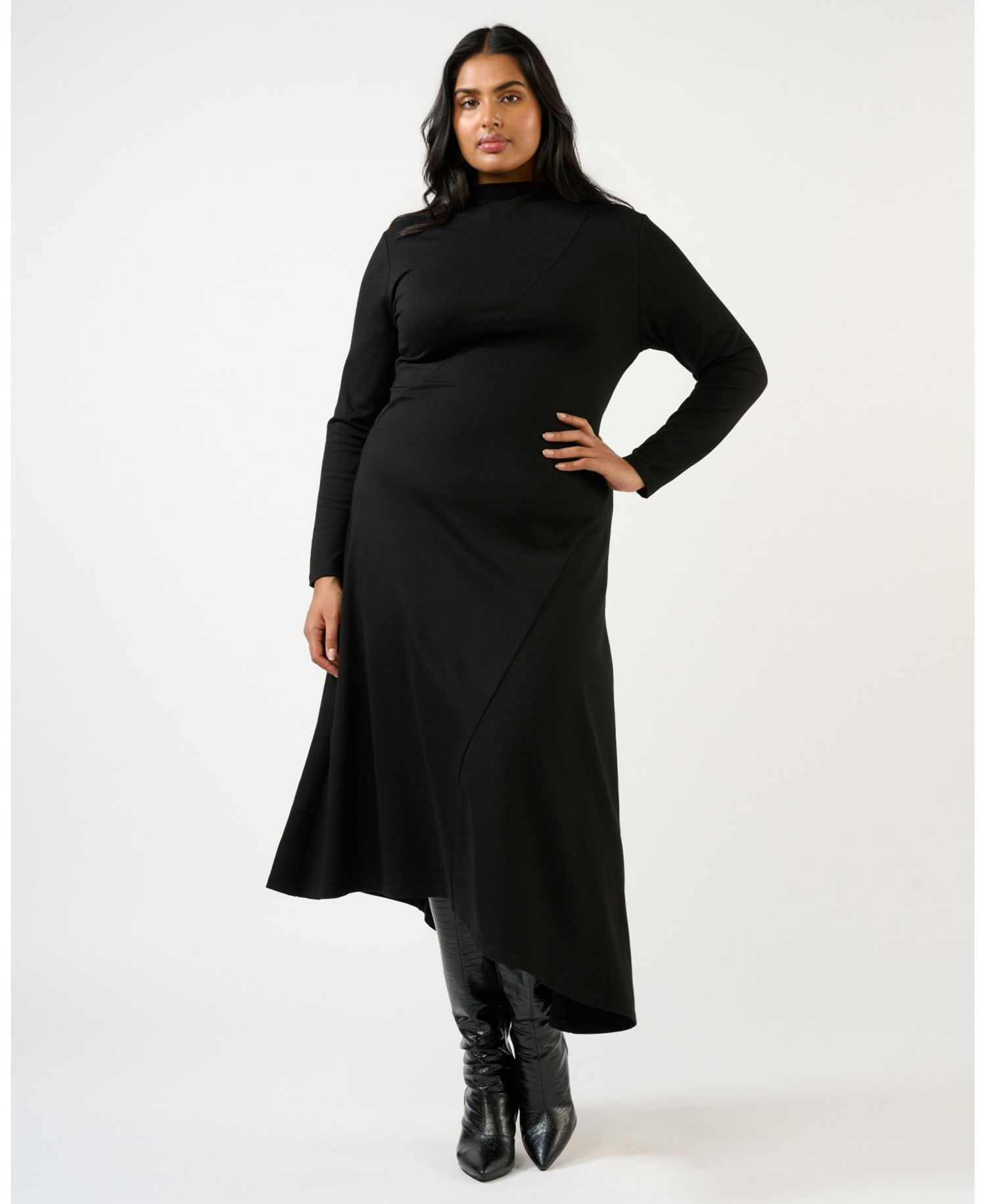 Women's Abagail High Neck Assymetric Midi Dress