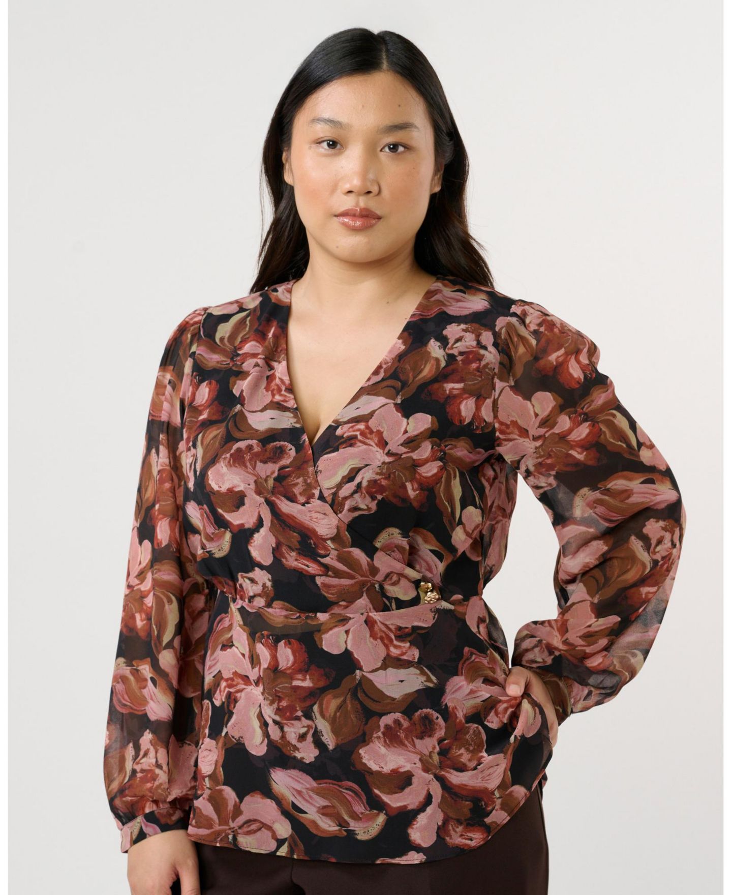 Женский топ ESTELLE Natalia Floral V-Neck Long Sleeve Peplum — фото 1
