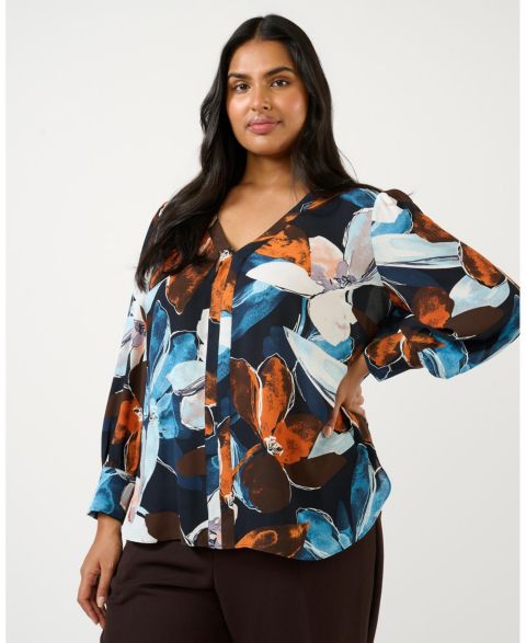 Женская рубашка ESTELLE Plus size Annette Floral Print Long Sleeve, цвет: Каштаново-рыжий