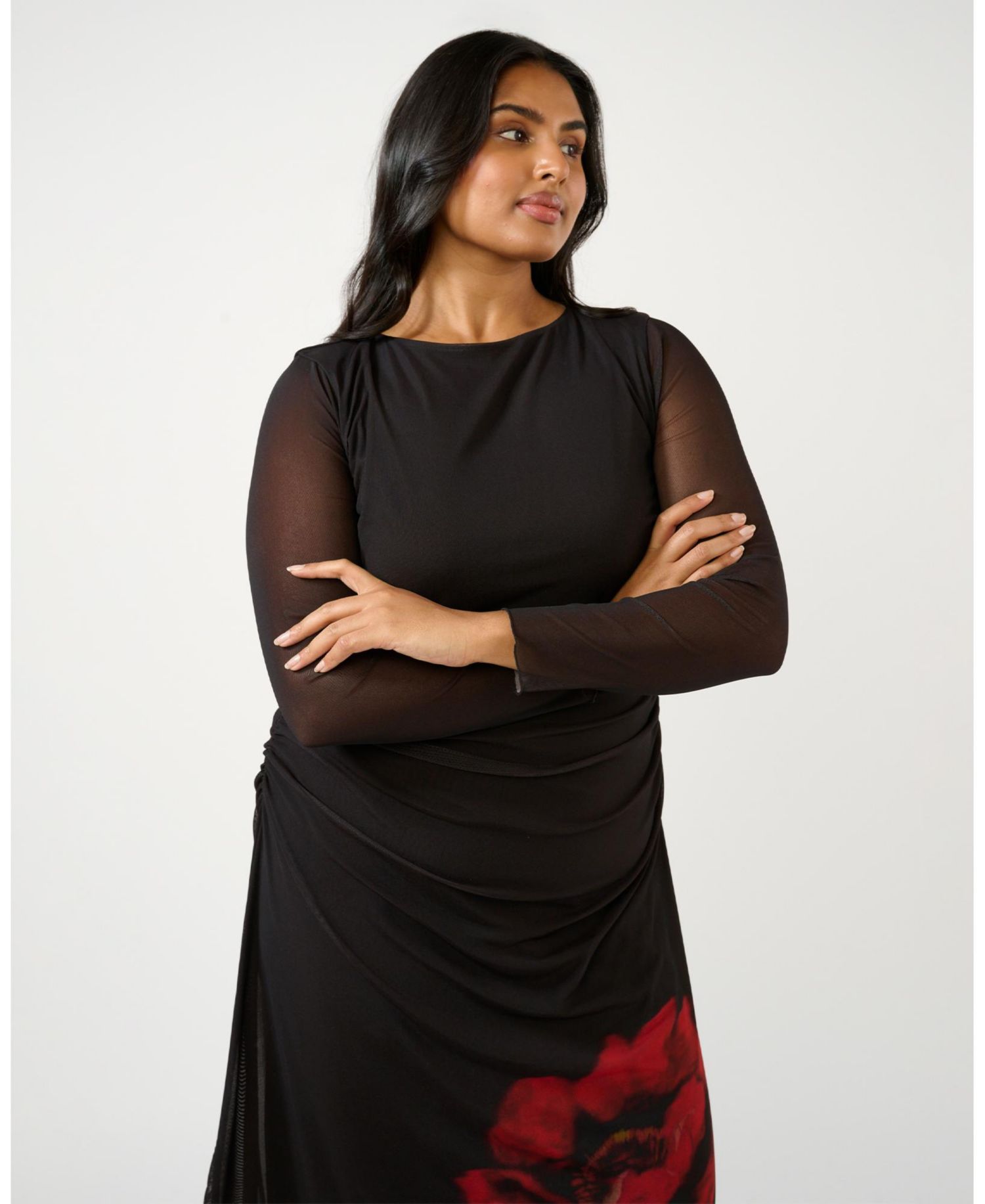 Women's Raya Asymmetrical Long Sleeve Mesh Dress