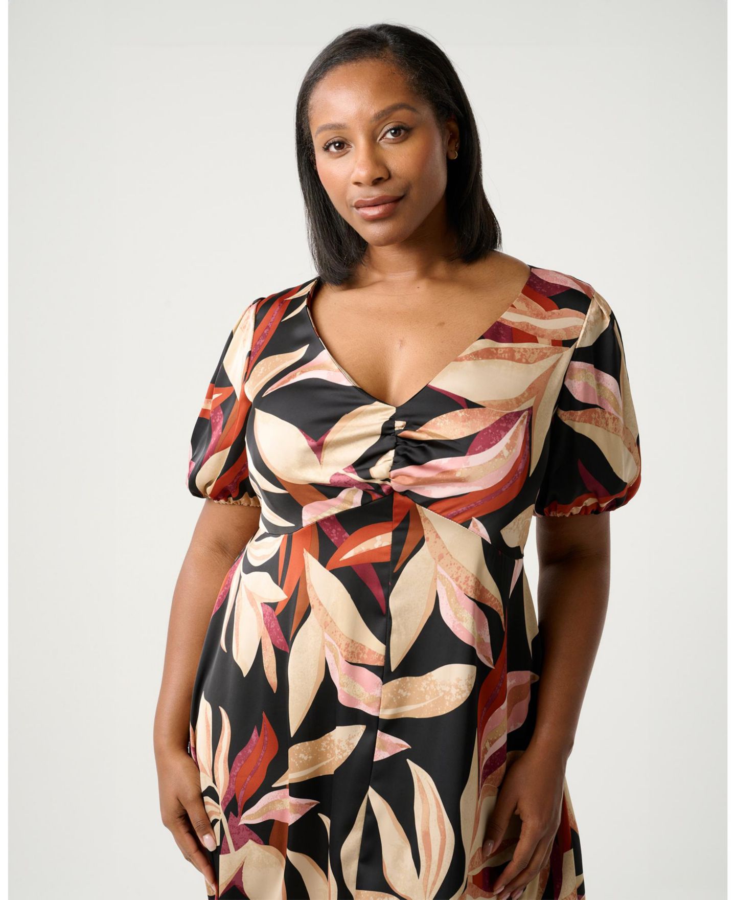 Женское платье ESTELLE Laura Print V-Neck Puff Sleeve Midi, цвет: Ягодный — фото 5