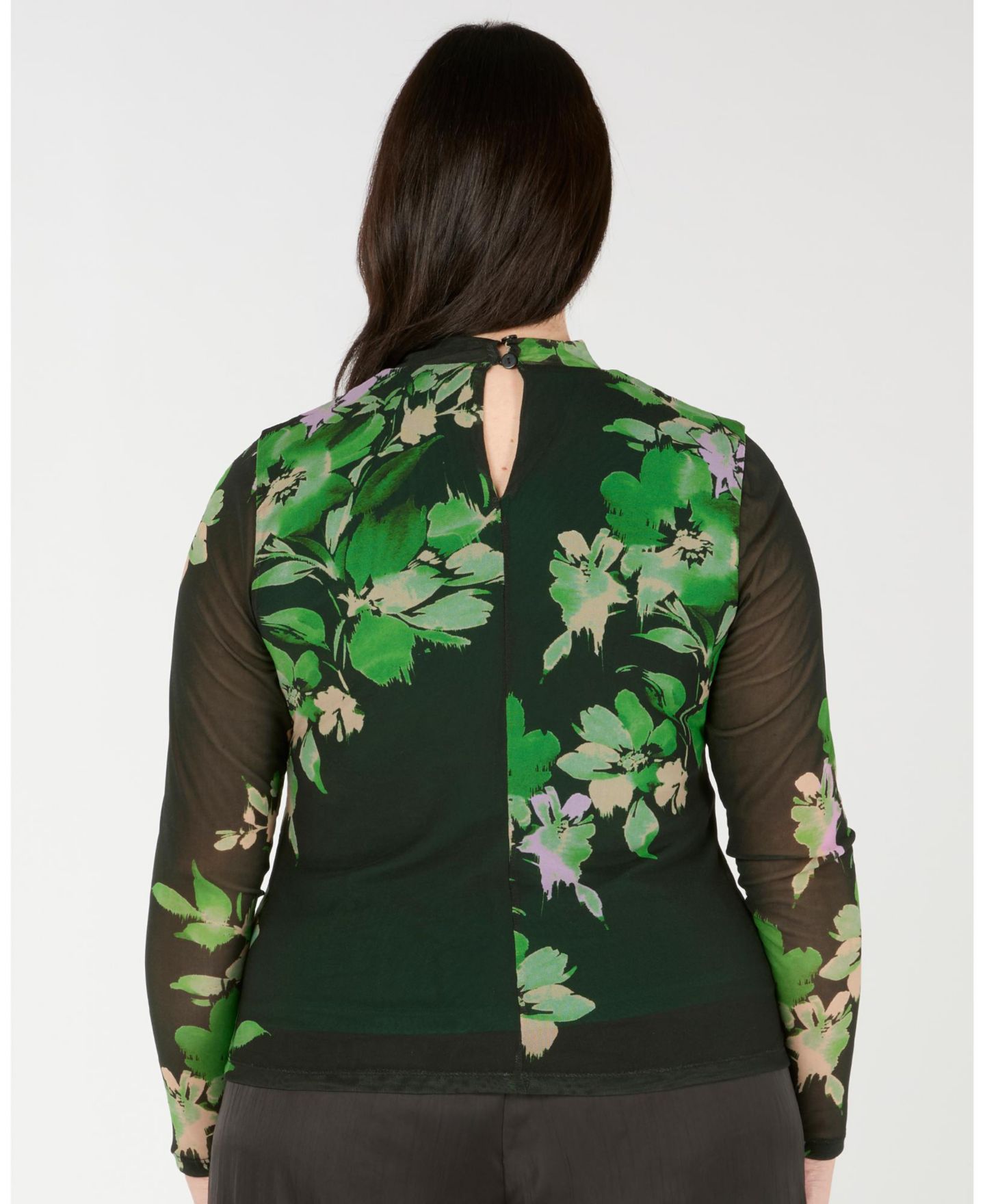 Женский топ ESTELLE Fiora Floral Sheer Long Sleeve Mock Neck Mesh, цвет: Ivy Fleur — фото 3