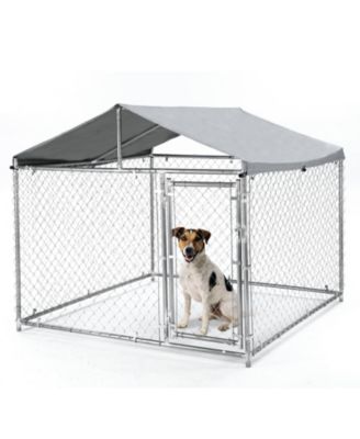 Heavy Duty Outdoor Dog Kennel for Large Dogs -  Galvanized Steel Chain Link Playpen with Waterproof Cover and Lockable Door