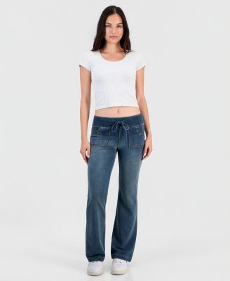 Juniors' Fleece-Knit Drawstring-Waist Bootcut Jeans