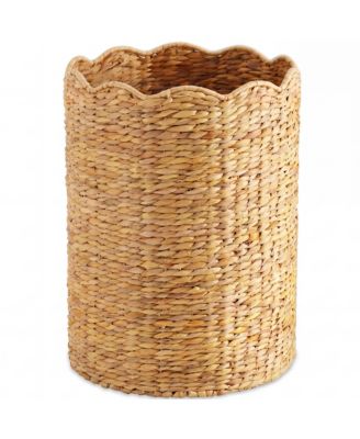 Scalloped Large Round Laundry Hamper, Handwoven Laundry Basket and Organizer
