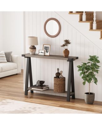  Farmhouse Console Table with 2-Tier Storage, Narrow Entry Table, Metal Frame