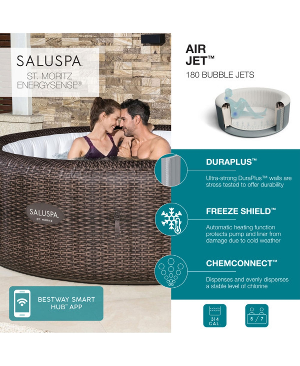 Bestway Coleman St Moritz Hot Tub with SaluSpa Seat and 2 Headrest Pillows