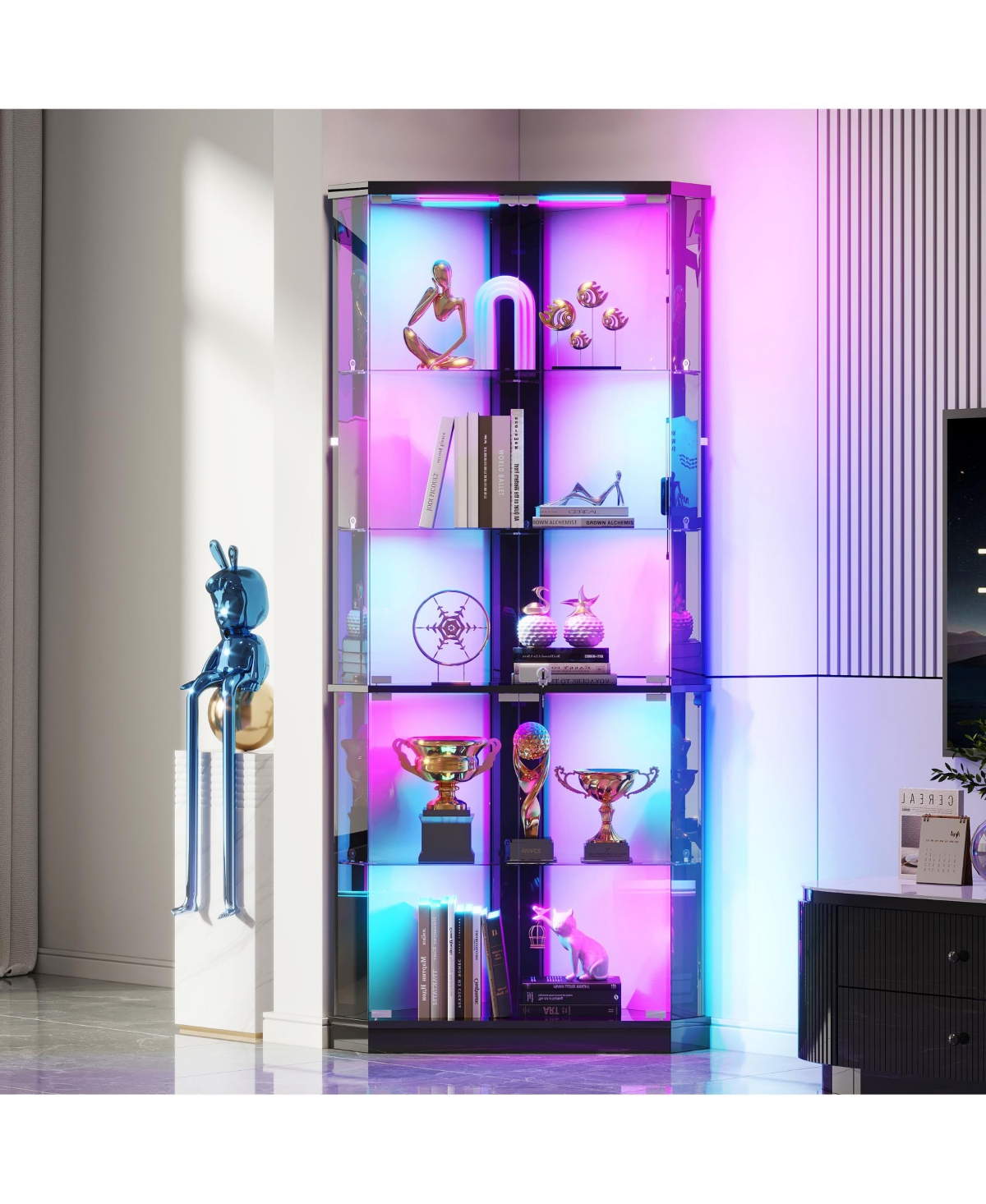 Vlsrka Corner Display Cabinet with Rgb Lights