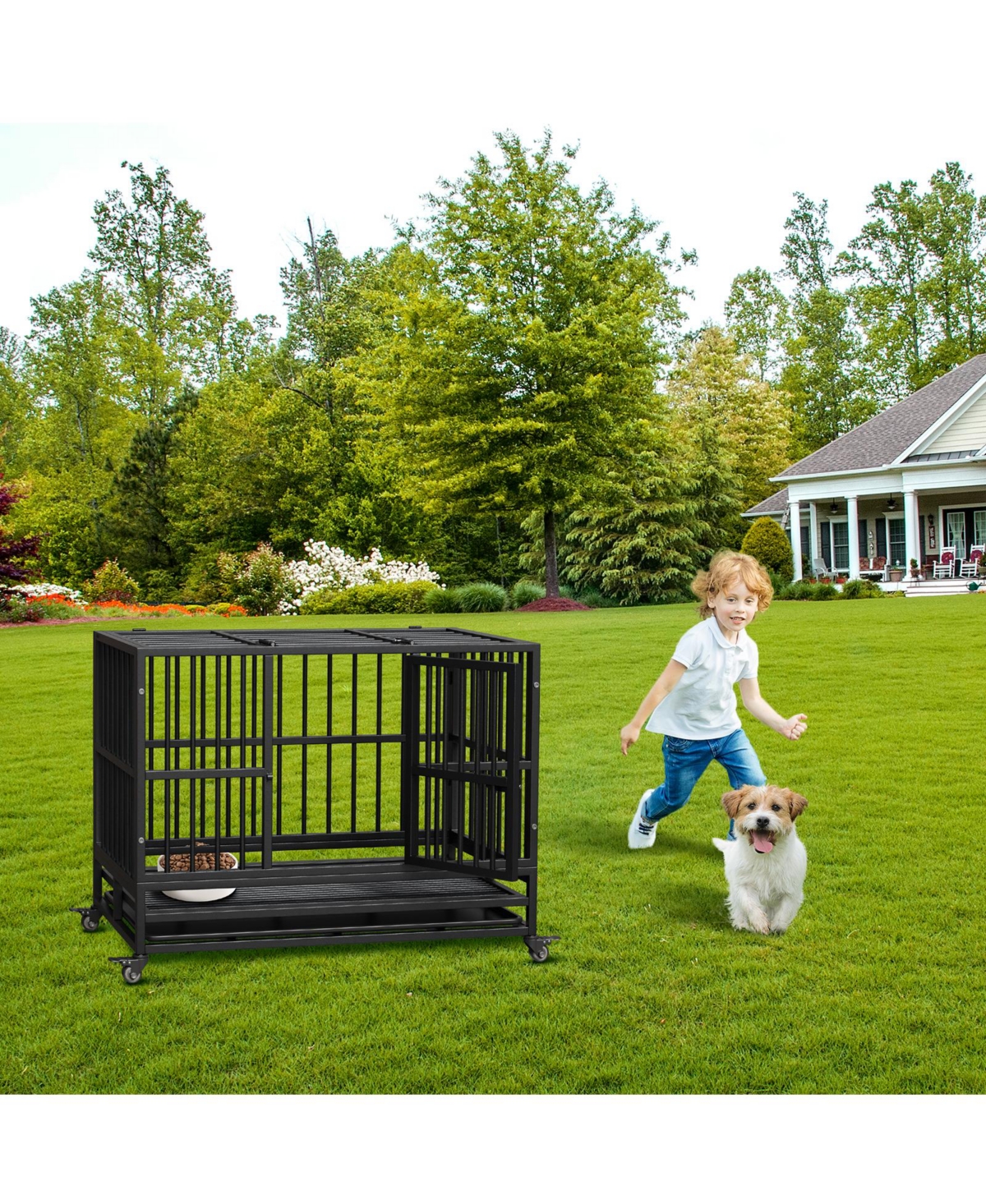 gaomon Heavy Duty Metal Dog Crate, Double Door Cage with Wheels, Folding Indoor Pet House Removable Tray Perfect for Pets