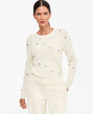 Women's 100% Cashmere Embellished Chunky Crewneck Sweaters