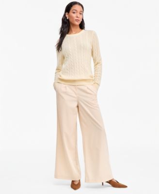Women's Cable-Knit Crewneck 100% Cashmere Sweater