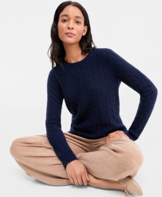 Women's Cable-Knit Crewneck 100% Cashmere Sweater